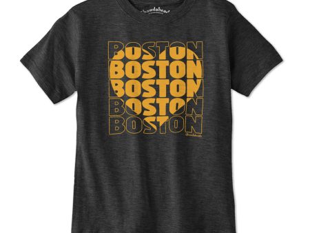 Black & Gold Stacked Boston Heart Youth T-Shirt For Cheap