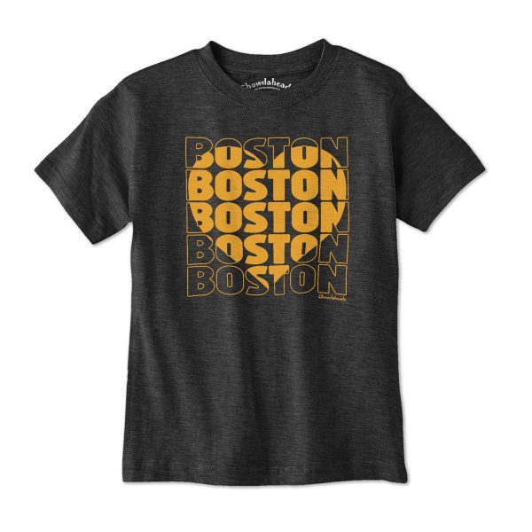 Black & Gold Stacked Boston Heart Youth T-Shirt For Cheap