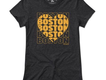 Black & Gold Stacked Boston Heart T-Shirt Fashion