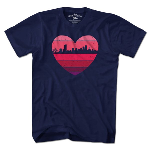 Boston Heart Retro Skyline T-Shirt For Cheap