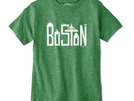 Boston Skyline White Letters Youth T-Shirt on Sale