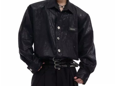 【CulturE】Glossy Shoulder Pad Shirt  na1523 Online now