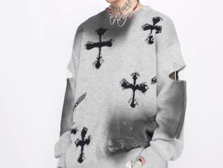 【Mz】high street broken hole cross pin knit  na1547 For Cheap