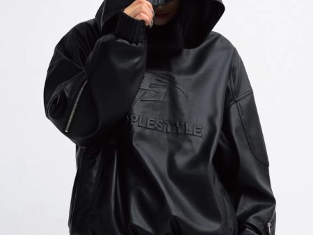 【PEOPLESTYLE】 PU Leather Black Hooded  na1653 Sale