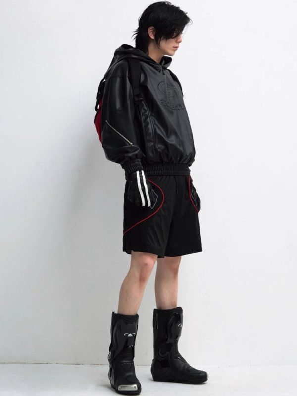 【PEOPLESTYLE】 PU Leather Black Hooded  na1653 Sale