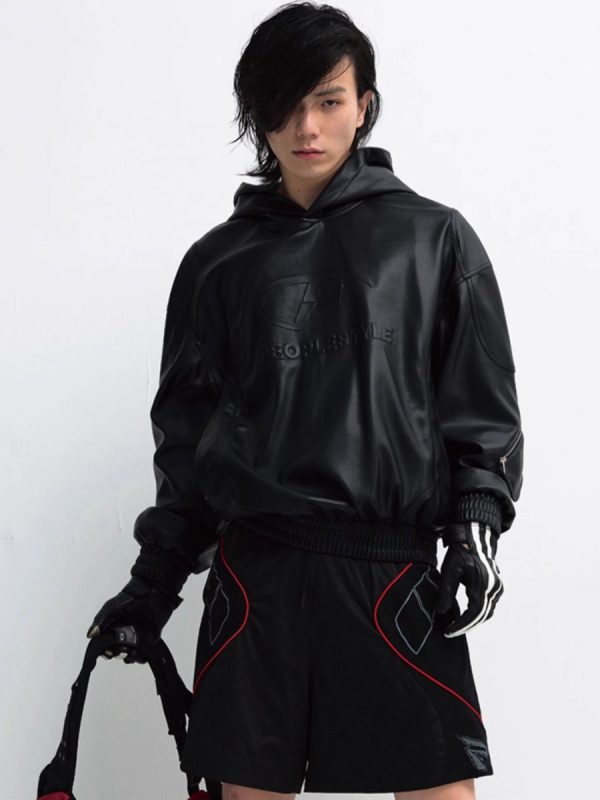 【PEOPLESTYLE】 PU Leather Black Hooded  na1653 Sale